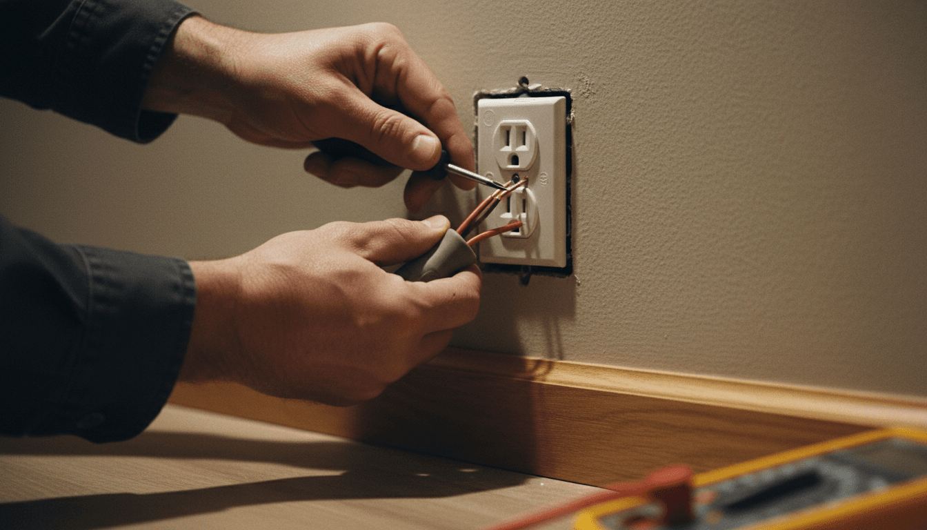 Electrician installing an outlet with precision and care