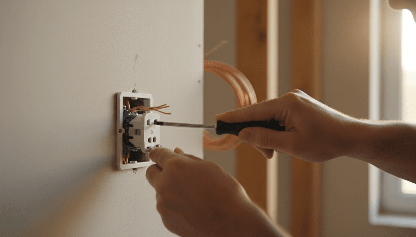 Electrician installing an outlet with precision and care